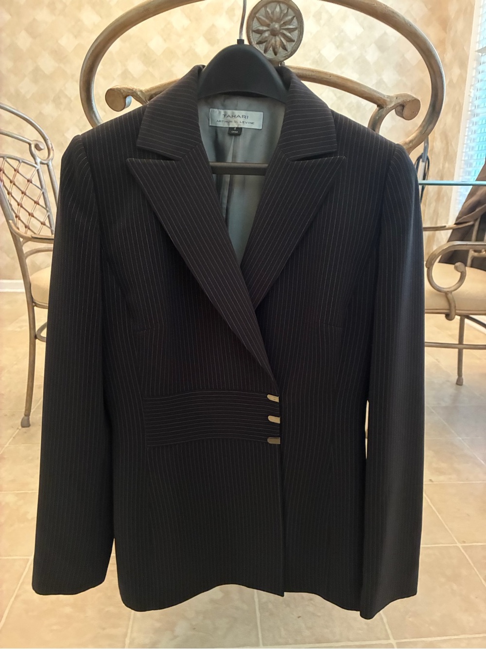 Tahari Black Pinstripe Blazer with Silver -Tone Buttons